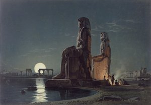 I Colossi di Memnone, Tebe, una delle 24 illustrazioni prodotte da G.W. Seitz, stampata c.1872 da Carl Friedrich Heinrich Werner