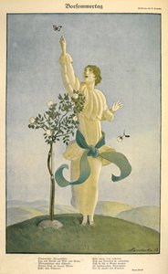 Disegno per la poesia "Vorsommertag": Una donna che cerca di afferrare una farfalla da Carl Friedrich Otto Lendecke