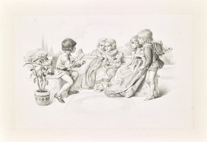 Bambini in costume medievale ascoltano un cantante da Carl Fröschl