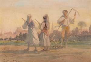Contadini franconi vicino a Würzburg, Germania