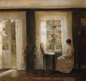 Una donna alla finestra soleggiata da Carl Holsoe