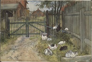 Il cancello. Da Una casa (26 acquerelli) da Carl Larsson