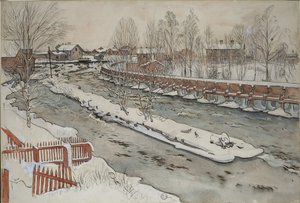 La discesa del legname, scena invernale, dalla serie A Home, c.1895 da Carl Larsson