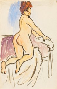 Nudo femminile che riposa in ginocchio sul letto da Carl Newman