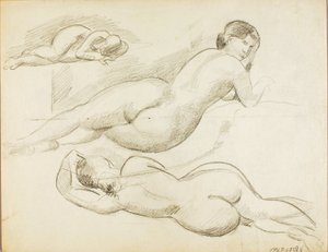 Gruppo di tre nudi femminili sdraiati
