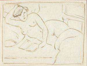 Nudo femminile reclinato con libro