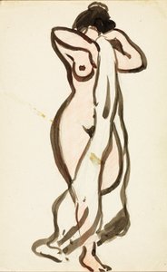 Nudo femminile in piedi con drappo da Carl Newman