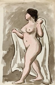 Nudo femminile in piedi con drappo