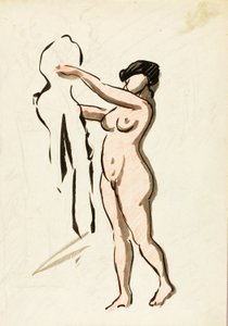 Nudo femminile in piedi con drappo