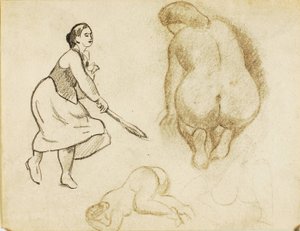 Donna con racchetta da tennis e due studi di figura