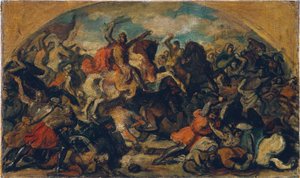 Federico II il Bellicoso (1219–1246) come vincitore sui Mongoli nella battaglia di Leitha presso Wiener Neustadt il 15 giugno 1246 da Carl Rahl