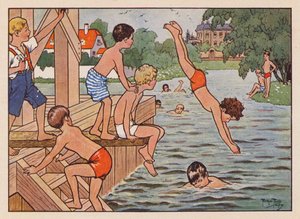 Ragazzi che nuotano e tuffano da Carl Robert Arthur Thiele