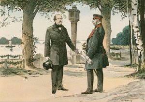 Guglielmo I, re di Prussia e primo imperatore tedesco (1797-1888), e Otto von Bismarck, statista tedesco (1815-1898), a Babelsberg nel 1862