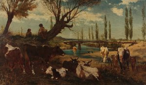 Mandria di mucche al fiume da Carl Rudolf Huber