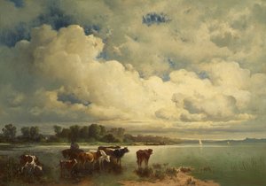 Paesaggio acquatico con mucche da Carl Schweninger d. Ä.