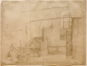 Stufa di maiolica in una stanza contadina da Carl Spitzweg