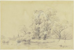 Paesaggio con alberi presso l