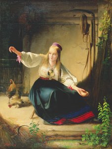Una Ragazza che Nutre le Galline