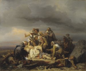 La scoperta del corpo del re Gustavo II Adolfo di Svezia (1594-1632) detto il Grande o il Leone del Nord, morto nella battaglia di Lutzen, il 6 novembre 1632 - di Wahlbom, Carl (1810-1858) da Carl Wahlbom