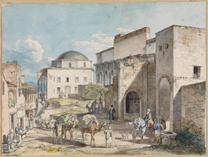 Strada ad Atene. Con il palazzo di Hadji Hazekis e la moschea di Tzistarakis da Carl Wilhelm Heideck