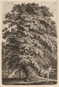 Una grande quercia in Gehölz. Un giovane con una lancia segue una giovane ragazza. da Carl Wilhelm Kolbe
