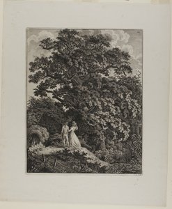 Paesaggio boschivo con una coppia elegante che cammina sotto una quercia da Carl Wilhelm Kolbe, the elder