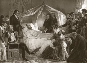 Napoleone sul letto di morte, 5 maggio 1821, pub. incisione da Carl von Steuben
