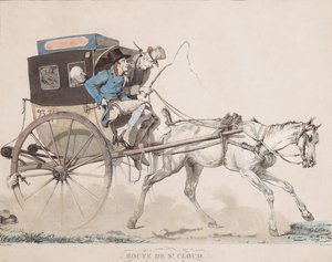 Un cabriolet Coucou sulla strada di Saint-Cloud da Carle (after) Vernet