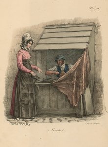 Calzolaio seduto dietro un banco da Carle Vernet