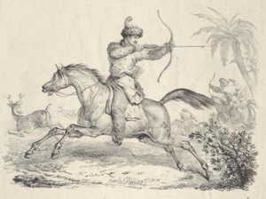 Cosacchi a cavallo che cacciano cervi, 1821-36 da Carle Vernet