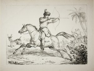Arcieri kalmouk che cacciano cervi da Carle Vernet