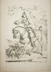 Cacciatore a cavallo che suona un corno da Carle Vernet