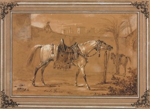 Cavallo arabo sellato nel cortile da Carle Vernet