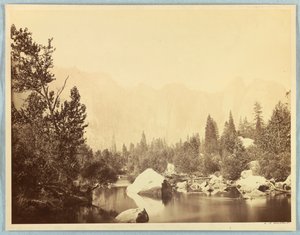Veduta sul fiume Merced, Yosemite da Carleton E. Watkins