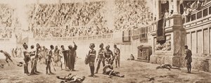 Il monaco Almachio che tenta di fermare il combattimento gladiatorio, illustrazione da 