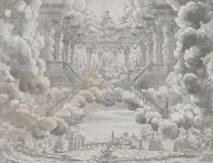 Scenografia con figure allegoriche su una scala, da 