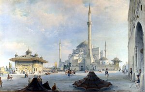 La moschea di Costantinopoli: Santa Sofia (Hagia Sophia). Dipinto di Carlo Bossoli