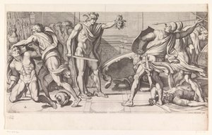 Fineo e i suoi seguaci trasformati in pietra (serie: Dipinti nel Palazzo Farnese a Roma)