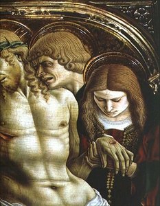 Compianto sul Cristo morto, dettaglio di San Giovanni Evangelista e Maria Maddalena, dal polittico di Sant