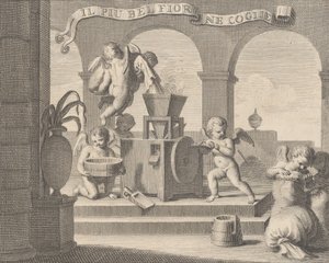 Coglie il fiore più bello, un gruppo di sei putti che lavorano..., 1740-59 da Carlo Gregori