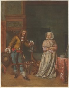 Cacciatore che visita una signora