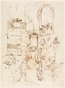 Disegno, schizzi architettonici e figurativi, 1760 ca. da Carlo Marchionni