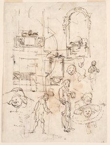 Disegno, schizzi architettonici e figurativi, 1760 ca. da Carlo Marchionni