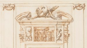 Disegno, Progetto per il portale nord, Grande Galleria, Villa Albani, Roma, Italia, 1755-56 da Carlo Marchionni