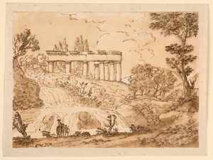 Disegno, Paesaggio con rovine di un tempio, 1770-1786 da Carlo Marchionni