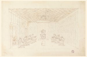 Disegno, Papa Benedetto XIV in concistoro con i cardinali, 1740-58 da Carlo Marchionni