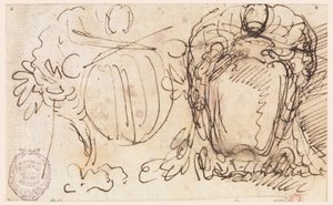 Disegno, Due stemmi per lo stemma di Papa Benedetto XIV, 1740-58 da Carlo Marchionni