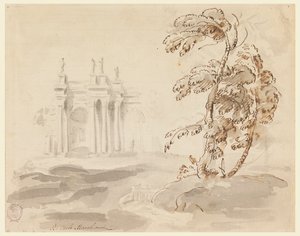Albero in Paesaggio con Edificio