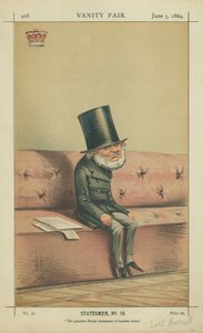 Conte di Russell, il più grande statista liberale dei tempi moderni, 5 giugno 1869, caricatura di Vanity Fair da Carlo Pellegrini