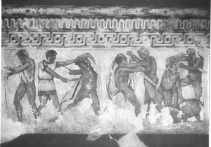 Ricostruzione del dipinto murale etrusco nella Tomba François a Vulci, c.320-280 a.C.